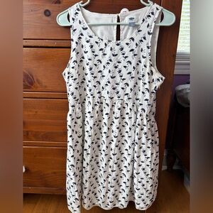 Old Navy White and Navy Bird Dress with side zipper, size large